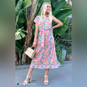 Barbie Pink and Green Swirl Midi Dress